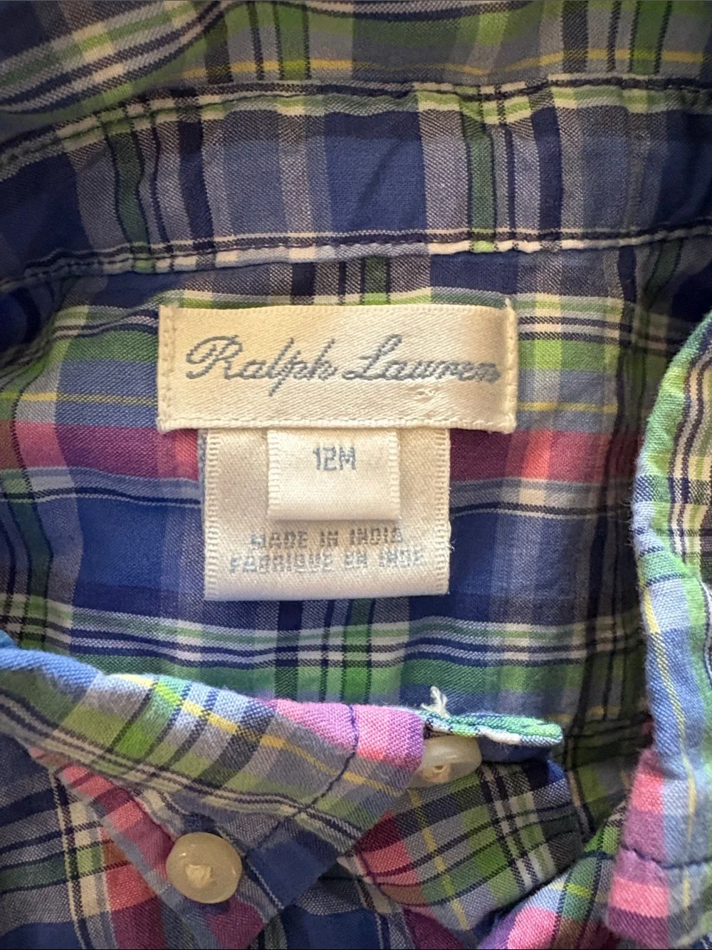 Ralph Lauren purple pink green plaid long sleeve button down shirt Size 12 month